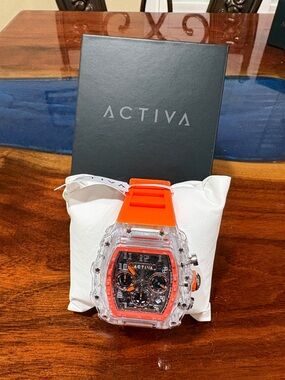 Ativa Orange Silicone Strap Clear-Case Chronograph Watch